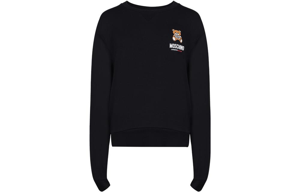 (Women) Moschino Teddy Bear Logo Print Pullover Long-Sleeve Sweatshirt Women Black M171-3900-4555
