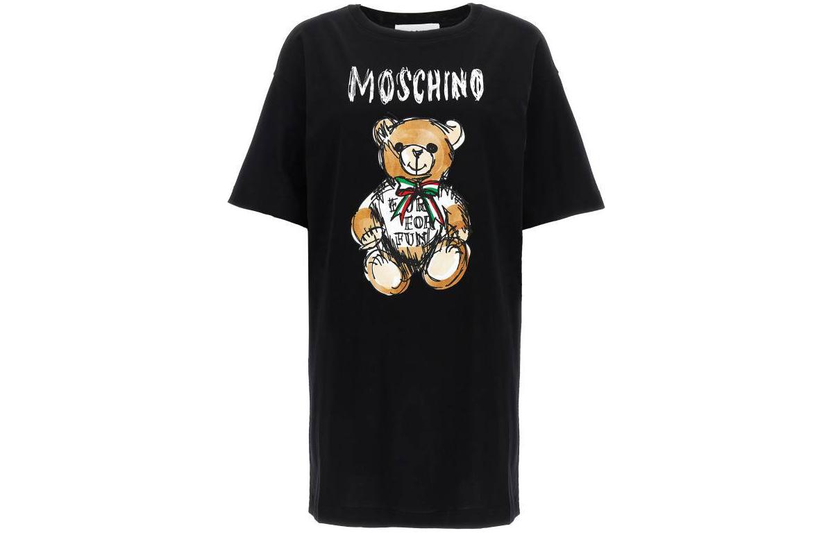 Order (W) MOSCHINO Kaos Hitam Oversized Wanita dengan Cetakan Teddy Bear Casual V0452-0541-1555