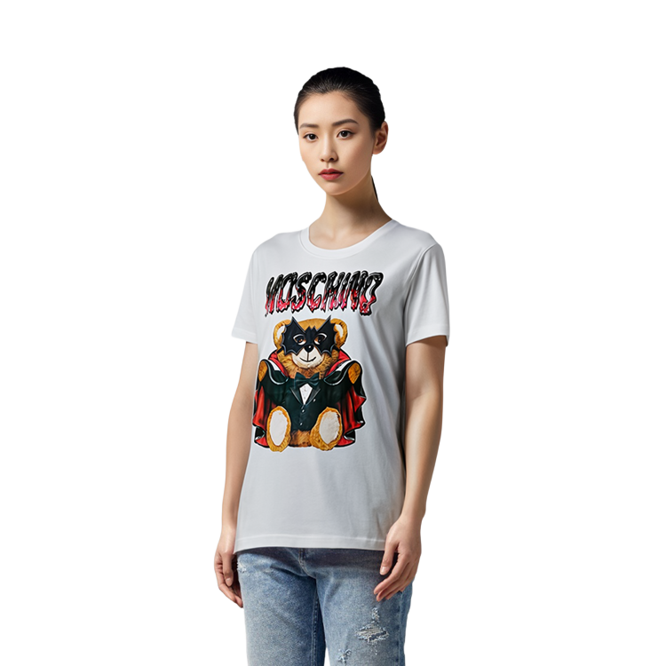 Purchase (W) 모스키노 테디베어 프린트 화이트 반팔 티셔츠 캐주얼 티 A0712-0540-1001