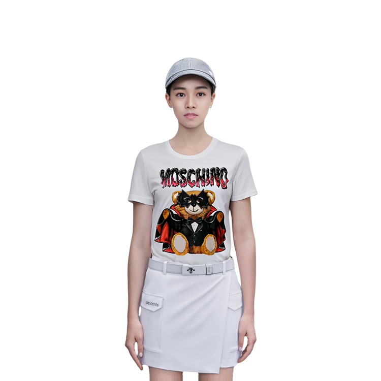 Details for (W) 모스키노 테디베어 프린트 화이트 반팔 티셔츠 캐주얼 티 A0712-0540-1001