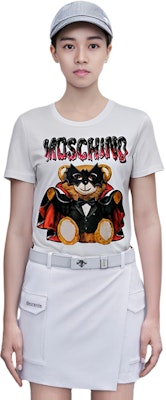 (W) 모스키노 테디베어 프린트 화이트 반팔 티셔츠 캐주얼 티 A0712-0540-1001 Details for (W) 모스키노 테디베어 프린트 화이트 반팔 티셔츠 캐주얼 티 A0712-0540-1001