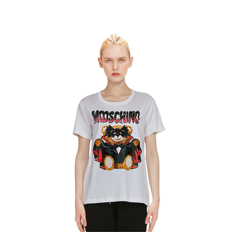 Sizing (W) 모스키노 테디베어 프린트 화이트 반팔 티셔츠 캐주얼 티 A0712-0540-1001