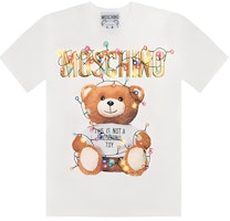 (Women) Moschino Teddy Series Colorful Bulb Bear Print Oversized T-Shirt Women White 0799-4040-1002 (Women) Moschino Teddy Series Colorful Bulb Bear Print Oversized T-Shirt Women White 0799-4040-1002