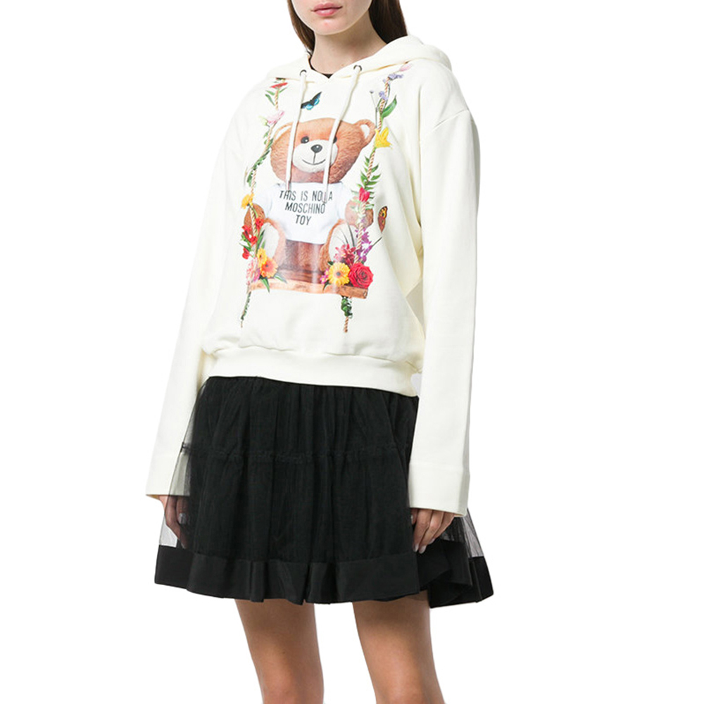 Lookbook (W) モスキーノ トイベア フローラル カートゥーン フーディー ベージュ 長袖 プルオーバー D-V1703-0427-1003