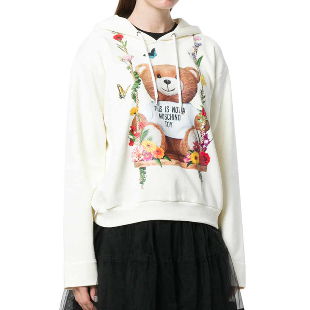 Shop (W) モスキーノ トイベア フローラル カートゥーン フーディー ベージュ 長袖 プルオーバー D-V1703-0427-1003