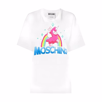 (Women) MOSCHINO Unicorn Print Cotton Oversized T-Shirt Women’s White 3XA0774-9140-1002