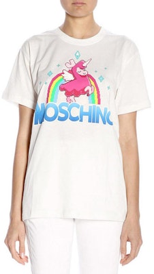 (W) MOSCHINO 獨角獸印花棉質寬鬆T恤 女款 白色 3XA0774-9140-1002 Shop (W) MOSCHINO 獨角獸印花棉質寬鬆T恤 女款 白色 3XA0774-9140-1002
