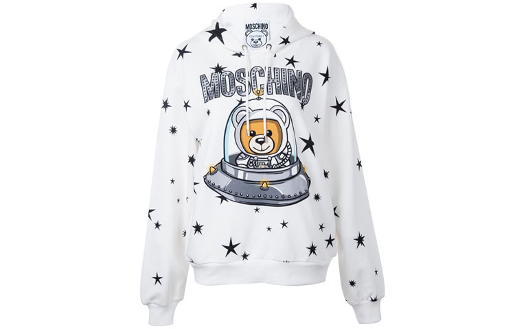 (Women) MOSCHINO White Hoodie  Casual Star Space Bear Design. DV1702-5427-1002