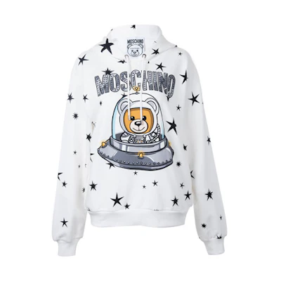 (Women) MOSCHINO White Hoodie Casual Star Space Bear Design. DV1702-5427-1002