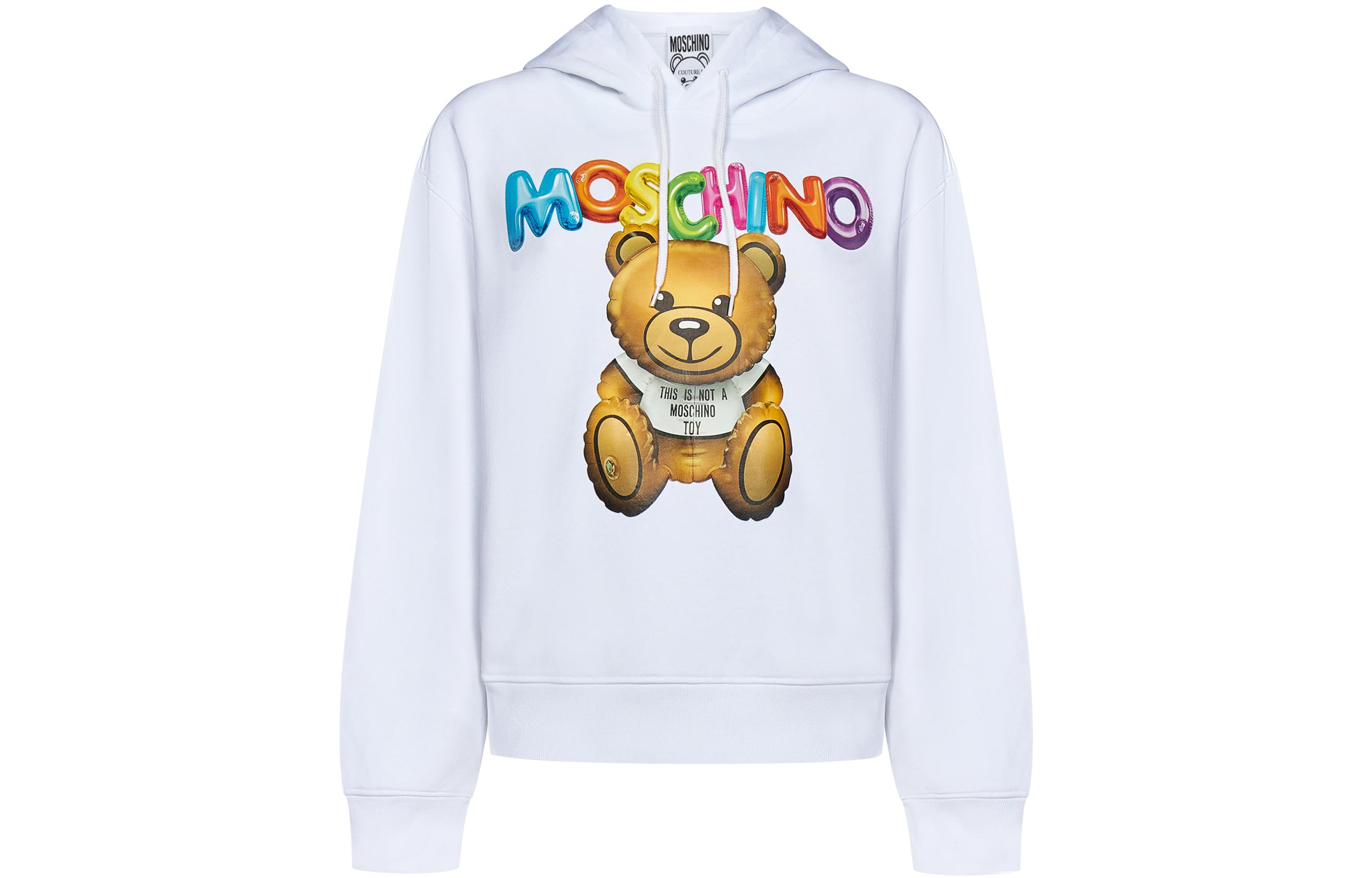 (Women) Moschino White Hoodie with Teddy Bear Graphic Design V1703-0428-1001