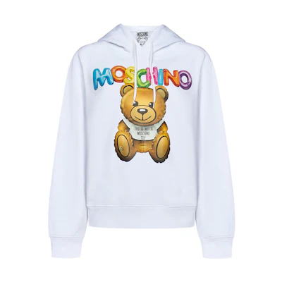 (Women) Moschino White Hoodie with Teddy Bear Graphic Design V1703-0428-1001