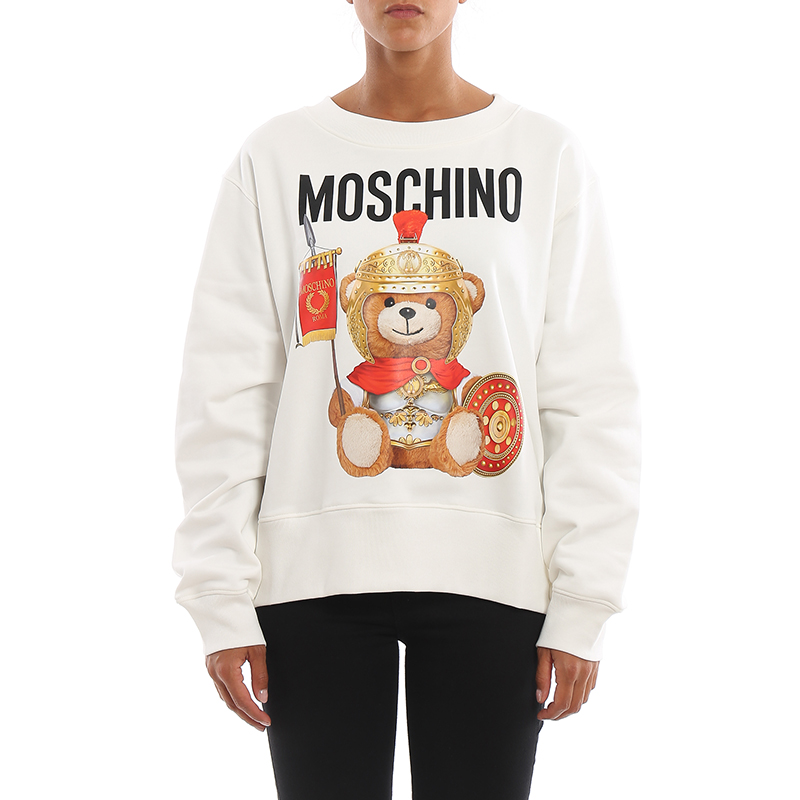 Shop (Women) Moschino White Pullover Hoodie Long Sleeve Sweatshirt EV1702-5527-2002-912