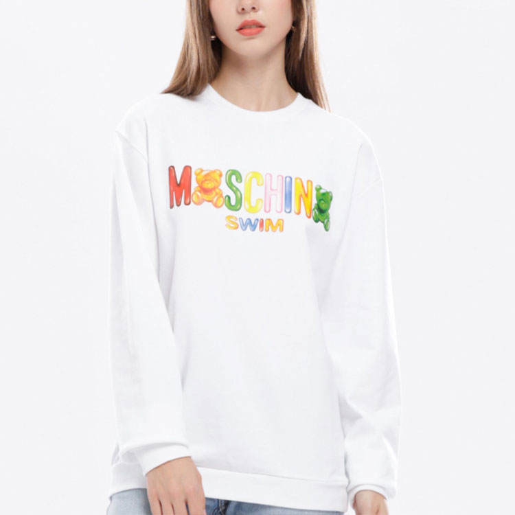 Purchase (Women) Moschino White Pullover Sweatshirt with Printed Logo Teddy Bear Design A1701-2318-0001