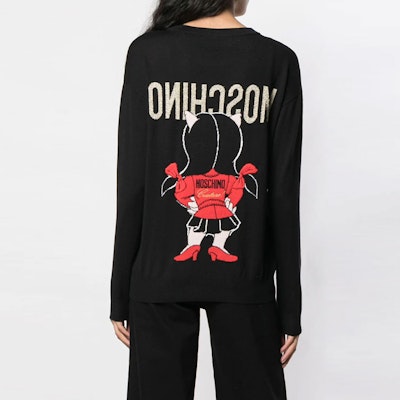 (W) MOSCHINO x Little Pig Baju Wool Kartun Hitam (Potongan Longgar). A0991-1000-1555 Shop (W) MOSCHINO x Little Pig Baju Wool Kartun Hitam (Potongan Longgar). A0991-1000-1555