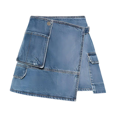 (Women) MSGM Asymmetric Hem Pleated Denim Skirt in Mid Blue. 3641MDD233L247292-89
