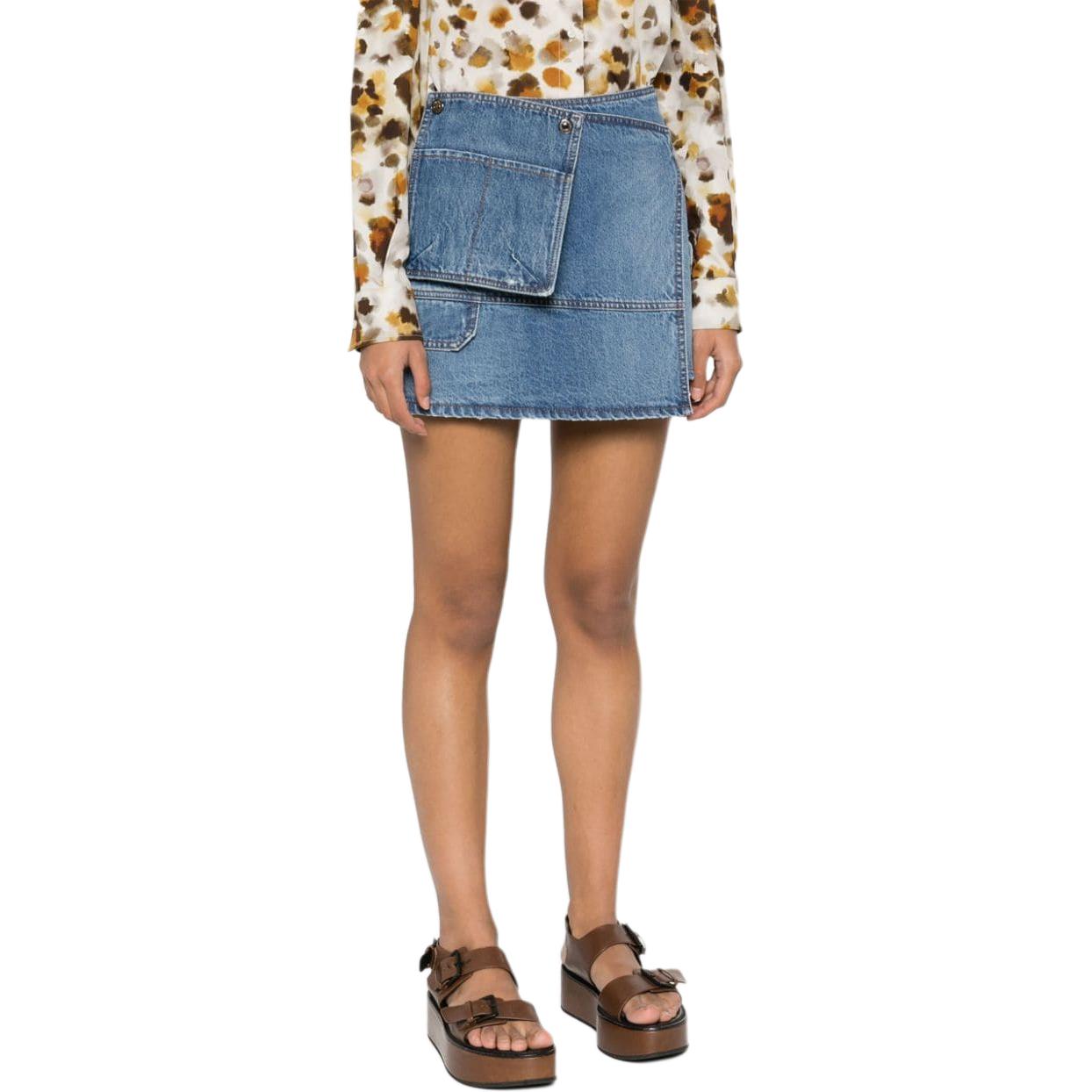 Purchase (W) MSGM 비대칭 헴 플리츠 데님 스커트 미드 블루. 3641MDD233L247292-89