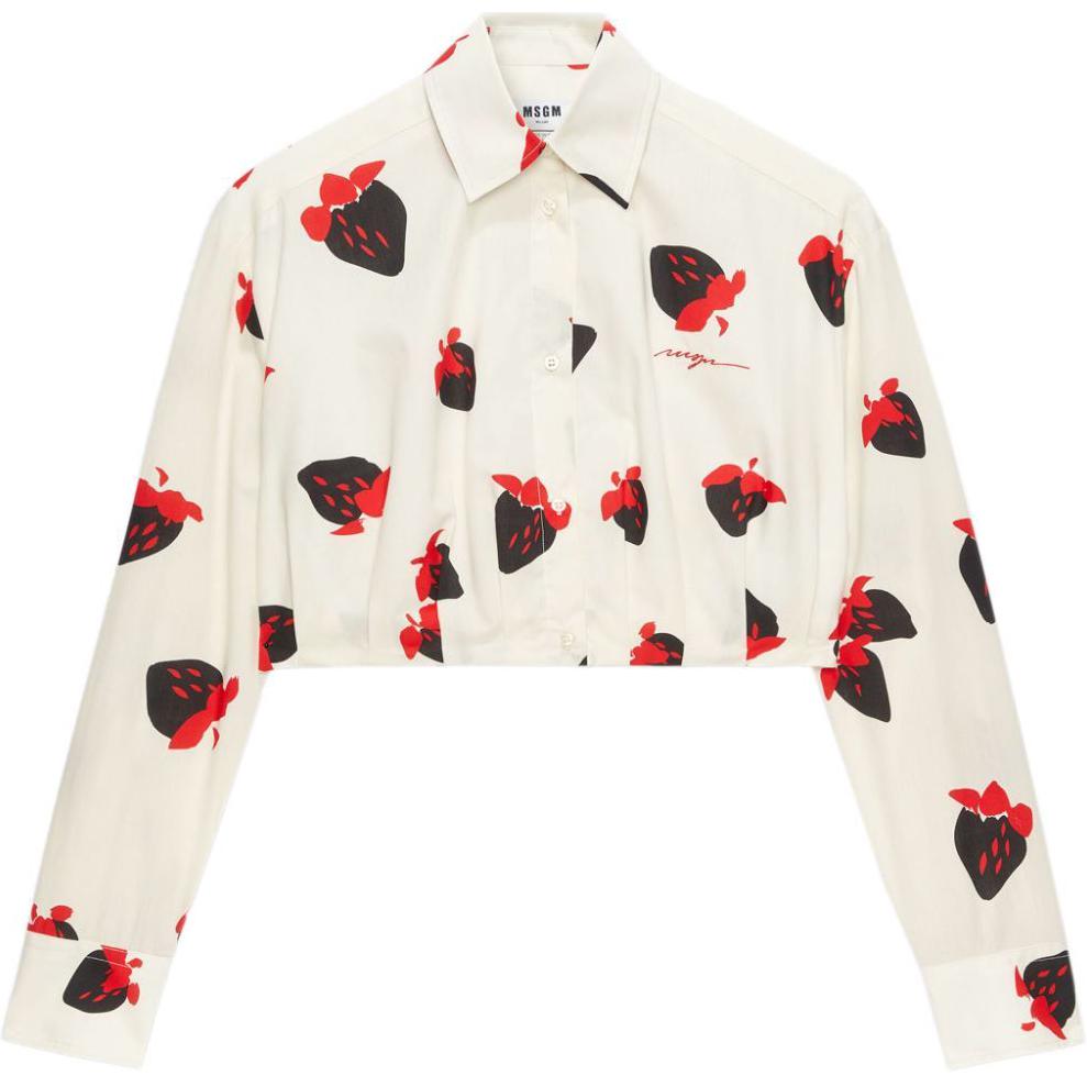 (Women) MSGM  Beige All-Over Print Cropped Long Sleeve Shirt. 3741MDE05247666-WHITE