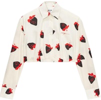 (Women) MSGM Beige All-Over Print Cropped Long Sleeve Shirt. 3741MDE05247666-WHITE (Women) MSGM Beige All-Over Print Cropped Long Sleeve Shirt. 3741MDE05247666-WHITE