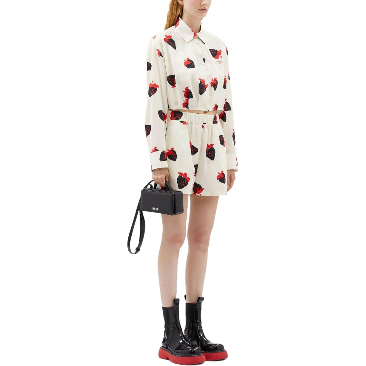 Purchase (W) MSGM Beige Bercorak Seluruh Baju Lengan Panjang Pendek. 3741MDE05247666-WHITE