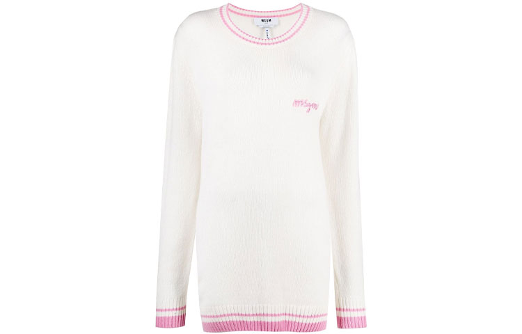 (Women) MSGM  Beige Striped Crewneck Pullover Sweater 3041MDM112217293-02