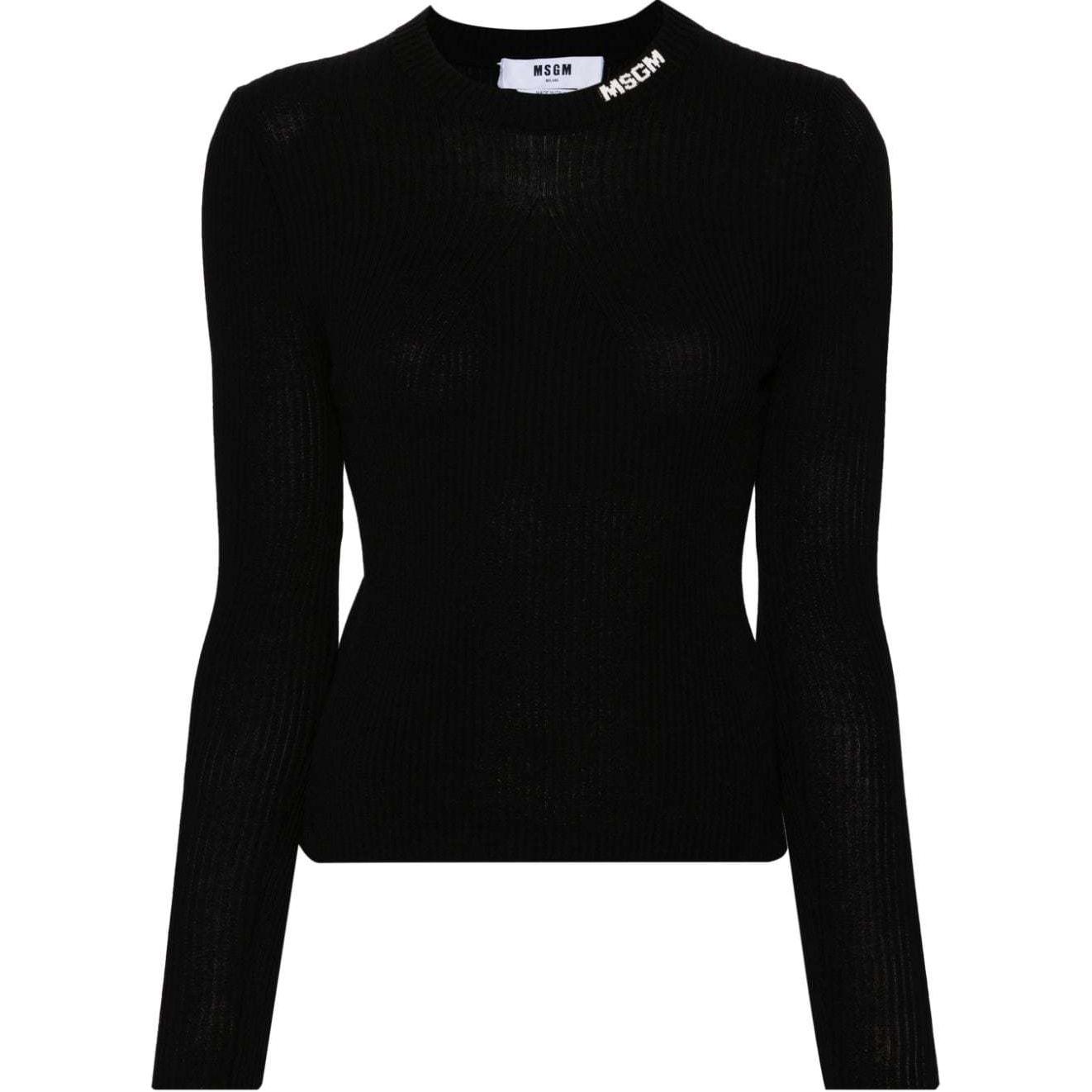 Order (W) MSGM 블랙 로고 디자인 크루넥 긴팔 니트 스웨터. 3741MDM199247783-BLACK