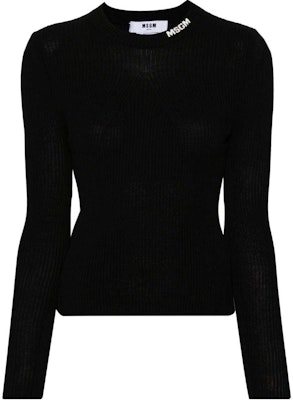 (W) MSGM 블랙 로고 디자인 크루넥 긴팔 니트 스웨터. 3741MDM199247783-BLACK Order (W) MSGM 블랙 로고 디자인 크루넥 긴팔 니트 스웨터. 3741MDM199247783-BLACK
