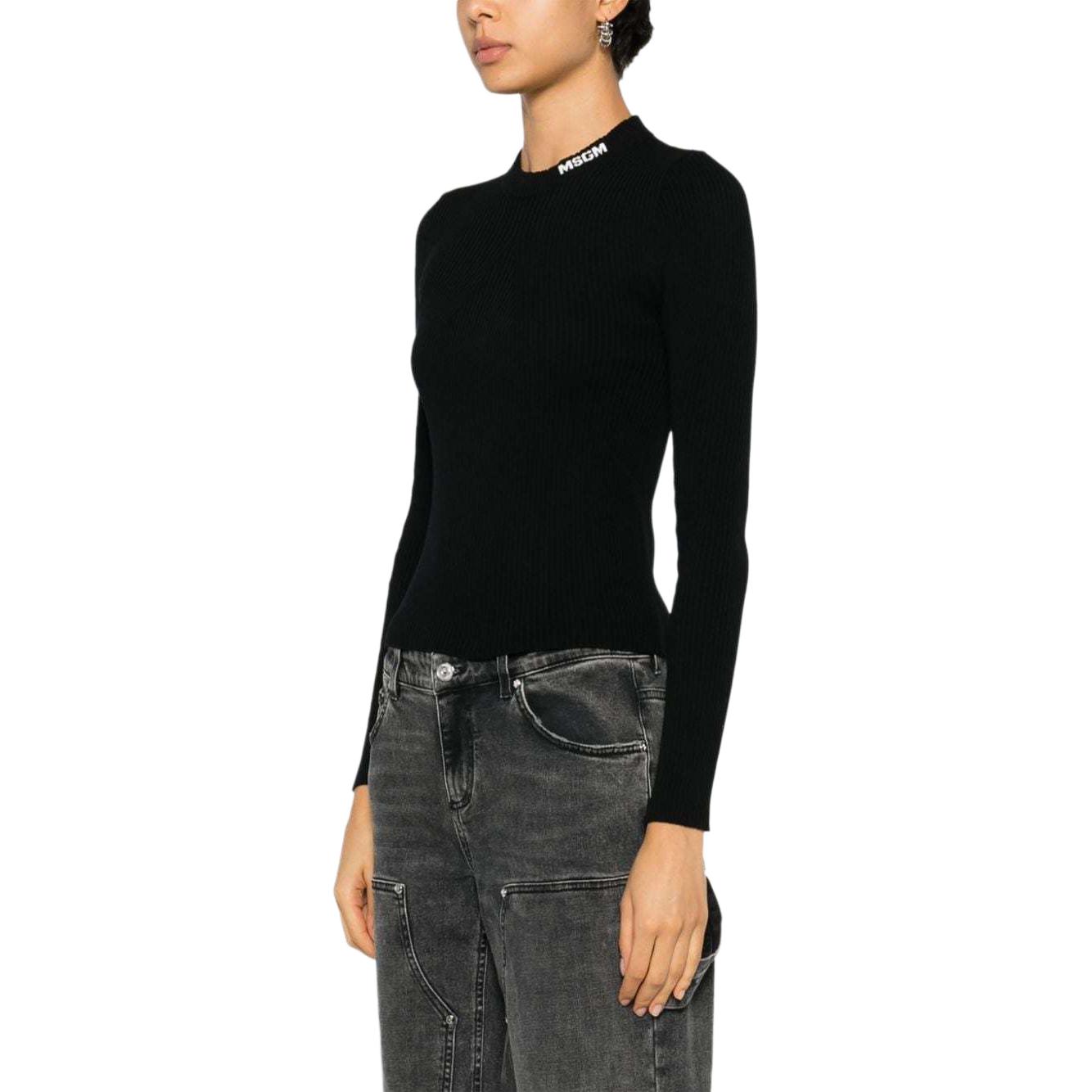 Shop (W) MSGM 블랙 로고 디자인 크루넥 긴팔 니트 스웨터. 3741MDM199247783-BLACK