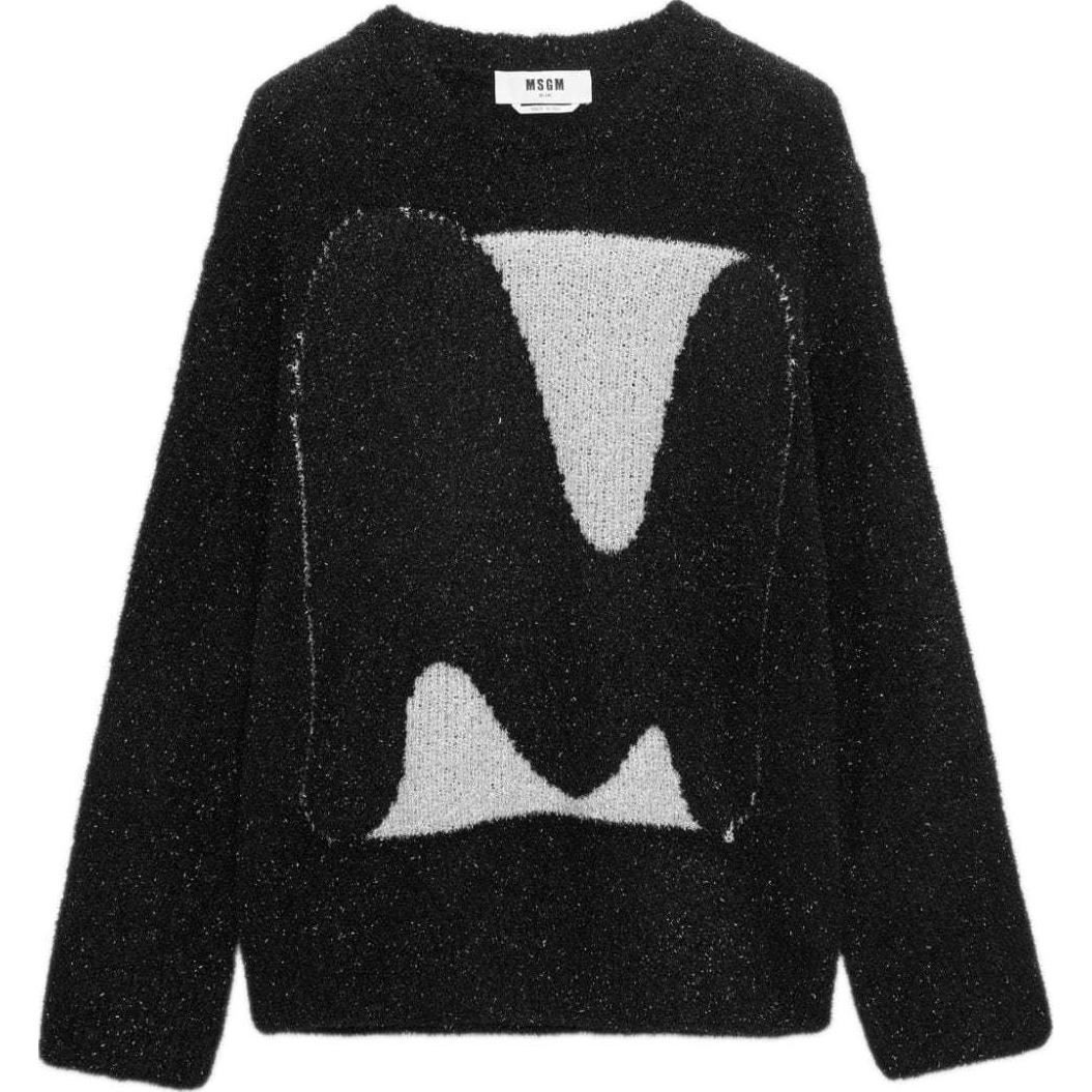 (Women) MSGM  Black Crewneck Oversized Knitted Pullover Sweater. 3741MDM229247582-BLACK