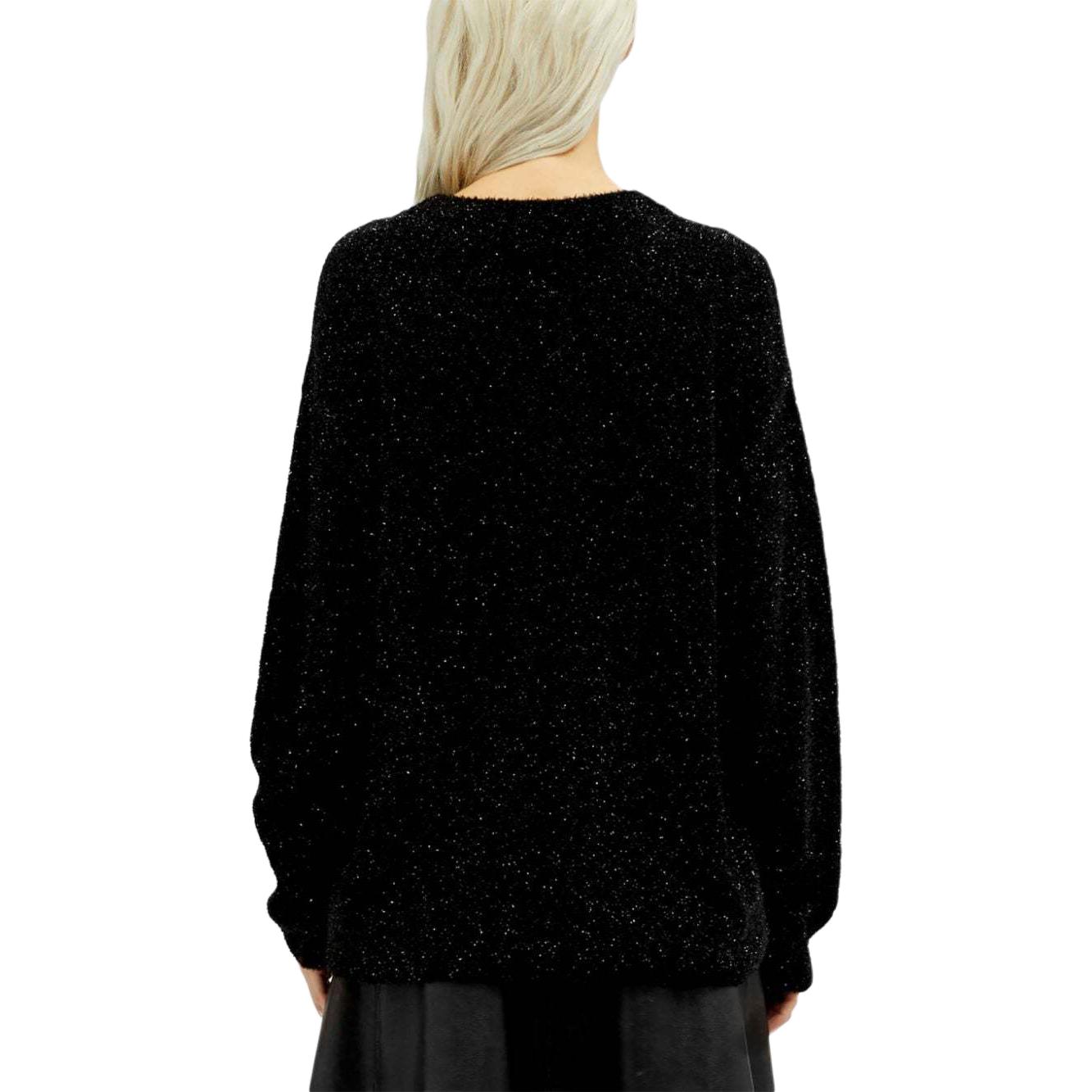 Shop (W) MSGM 블랙 크루넥 오버사이즈 니트 풀오버 스웨터. 3741MDM229247582-BLACK