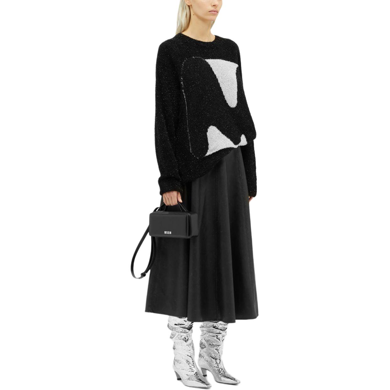 Purchase (W) MSGM 블랙 크루넥 오버사이즈 니트 풀오버 스웨터. 3741MDM229247582-BLACK