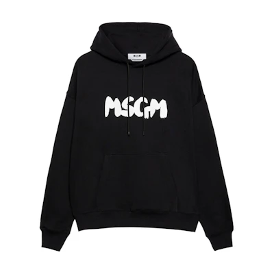 (Women) MSGM Black Oversized Hoodie with Logo Print and Drawstring Hood. 3740MM106247799-BLACK
