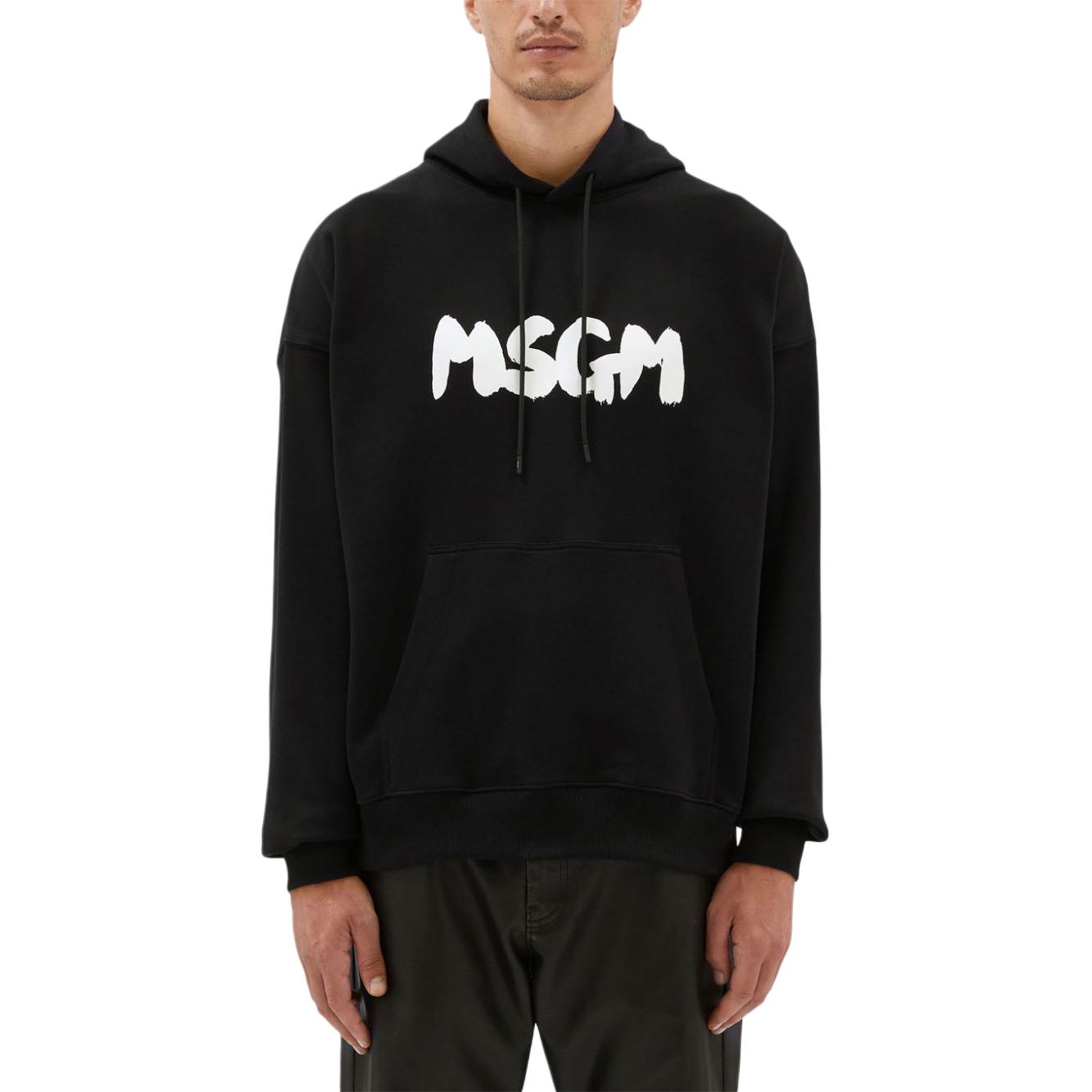 Lookbook (W) MSGM Sudadera Negra Oversize con Logo Impreso y Capucha con Cordón. 3740MM106247799-BLACK