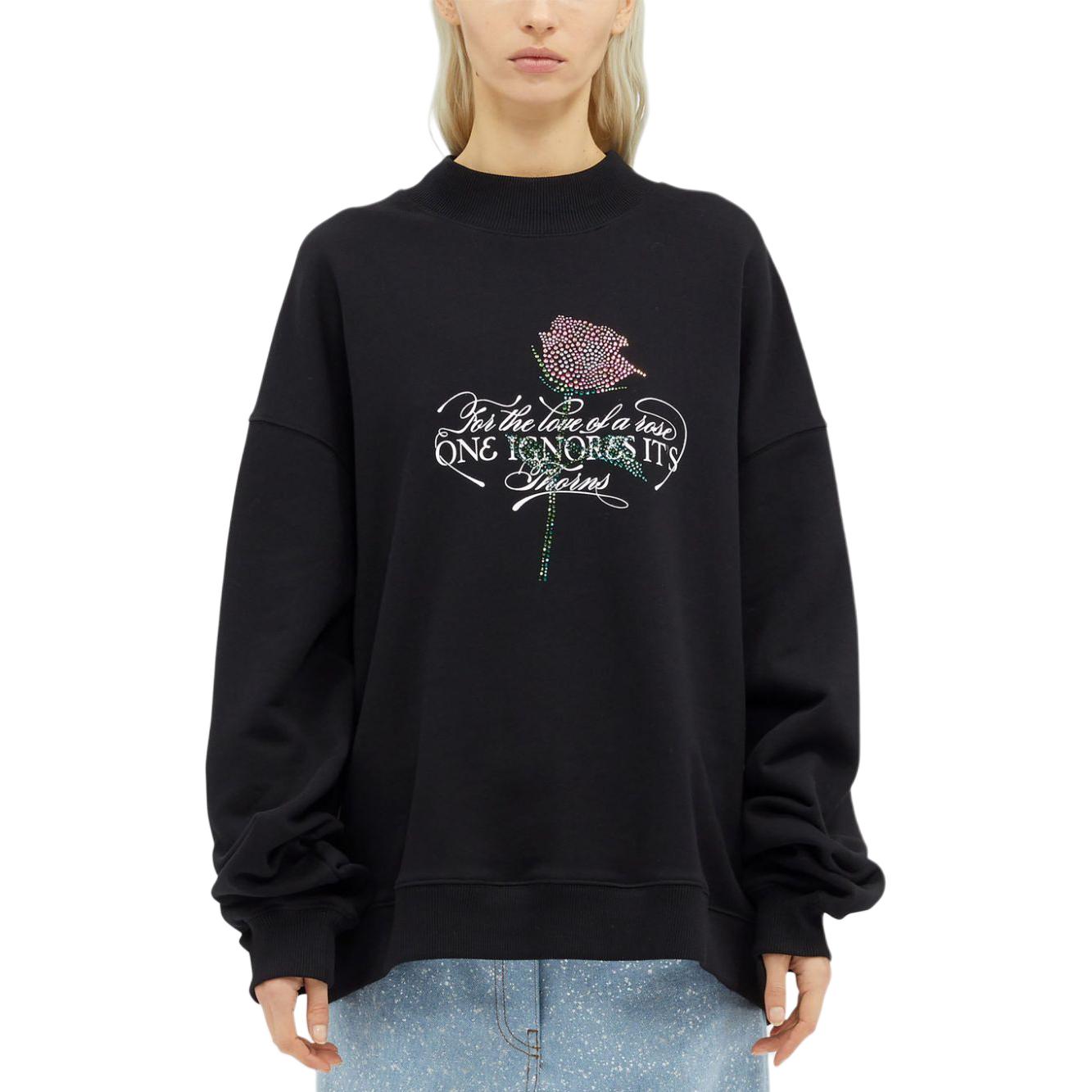 Lookbook (W) Sudadera MSGM Negra de Manga Larga con Logo de Strass. 3741MDM110247799-BLACK