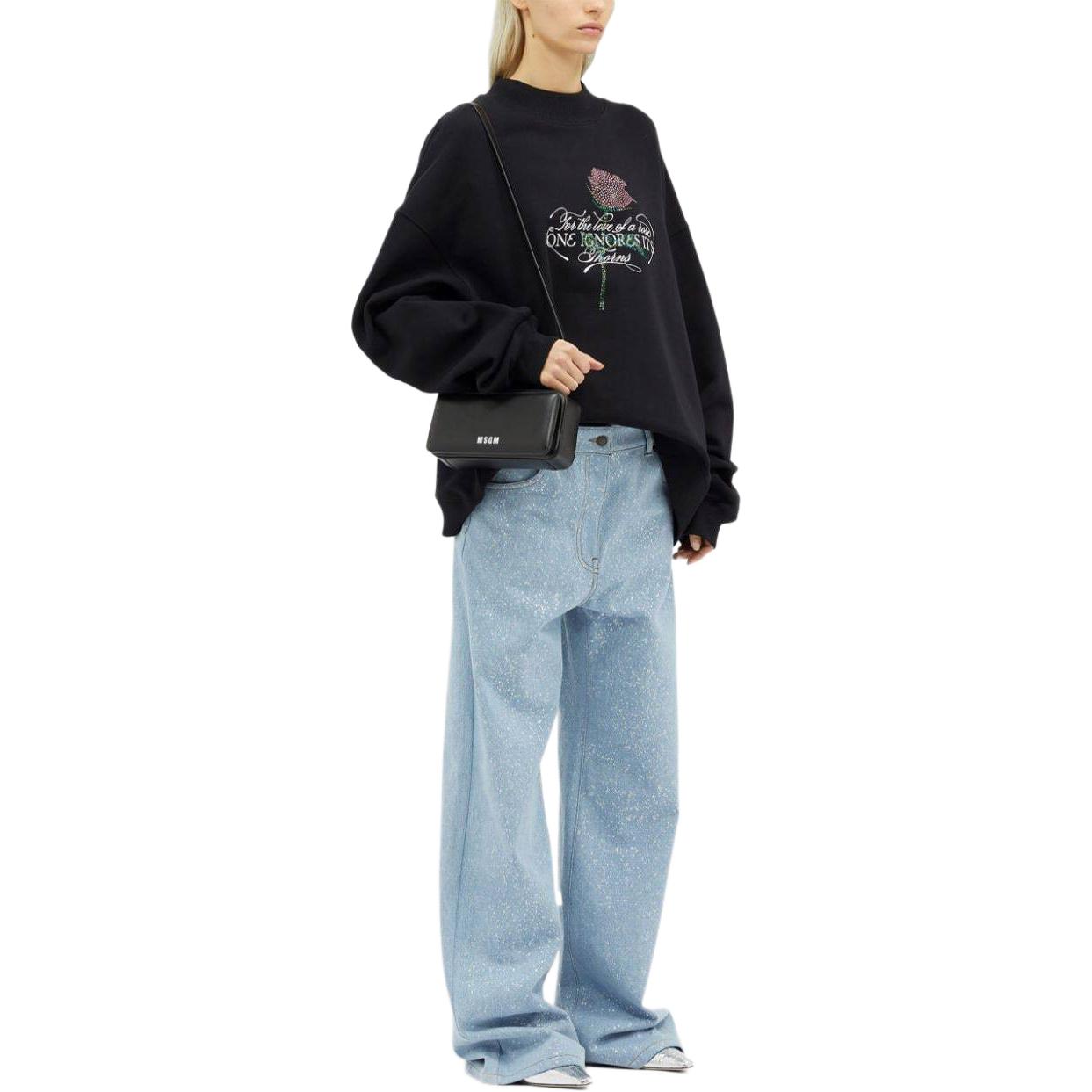 Purchase (W) Sudadera MSGM Negra de Manga Larga con Logo de Strass. 3741MDM110247799-BLACK