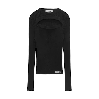 (Women) MSGM Black Ribbed Cutout Long-Sleeve Knitted Sweater 3741MDM227247783-BLACK