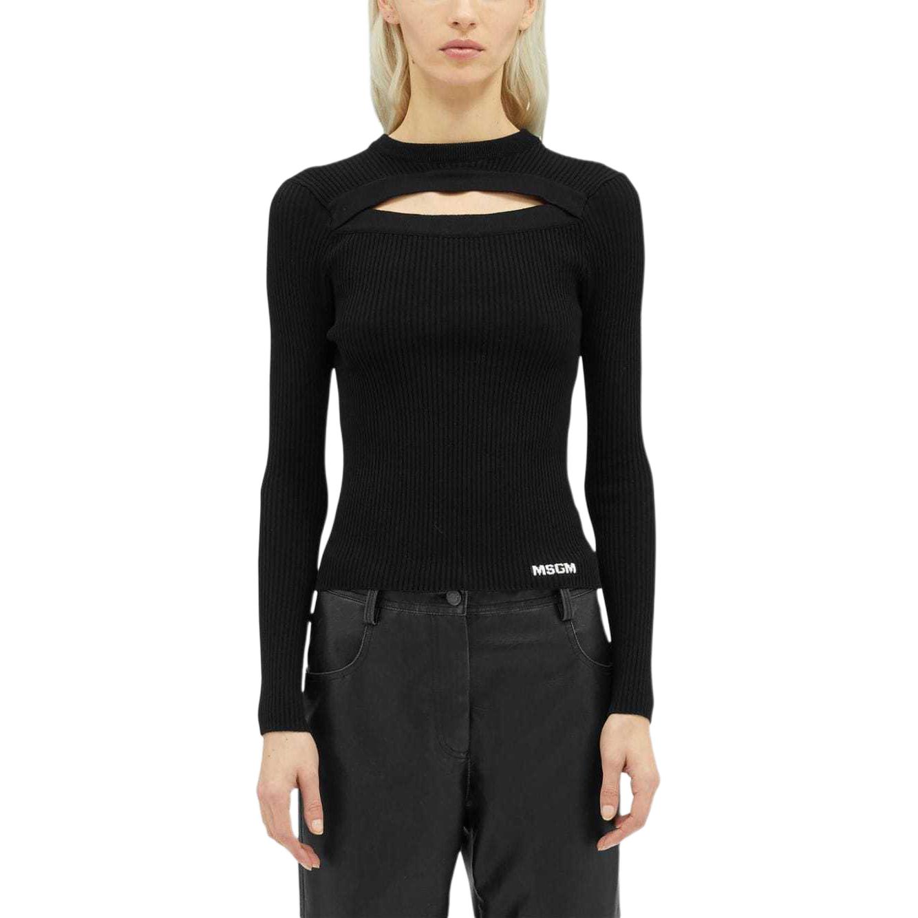 Lookbook (W) MSGM 黑色镂空设计长袖针织毛衣 3741MDM227247783-BLACK