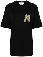 (Women) MSGM Black Short-Sleeve T-Shirt with Beaded Logo. 3642MDM103247002-BLACK (Women) MSGM Black Short-Sleeve T-Shirt with Beaded Logo. 3642MDM103247002-BLACK