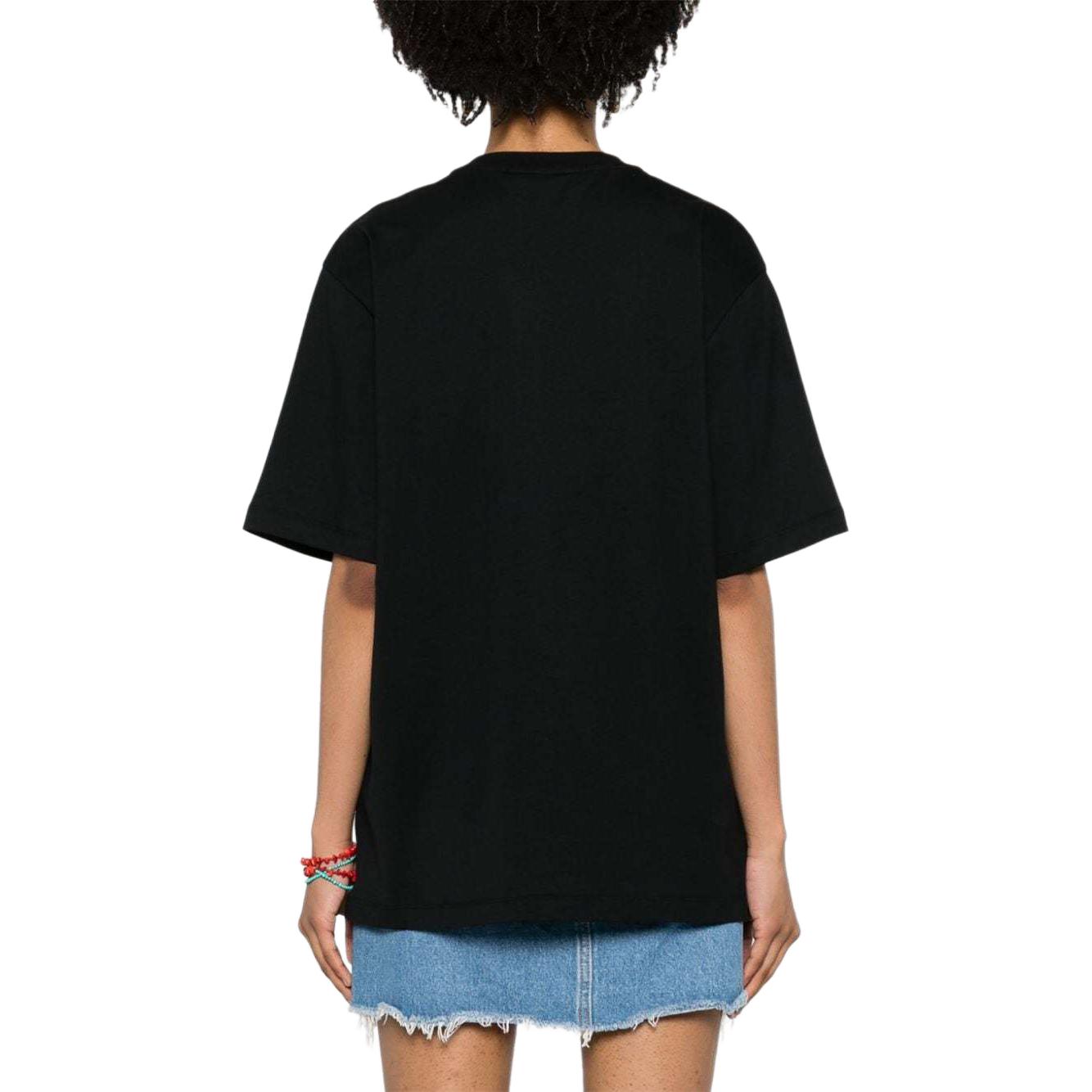 Shop (W) MSGM Baju-T Hitam Lengan Pendek dengan Logo Manik. 3642MDM103247002-BLACK