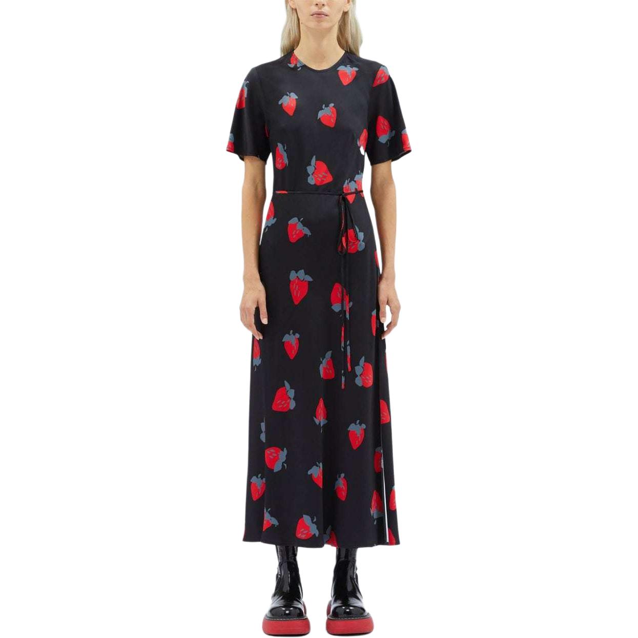 Lookbook (W) Vestido Negro MSGM con Estampado de Fresas y Aberturas Laterales. 3741MDA43247667-BLACK