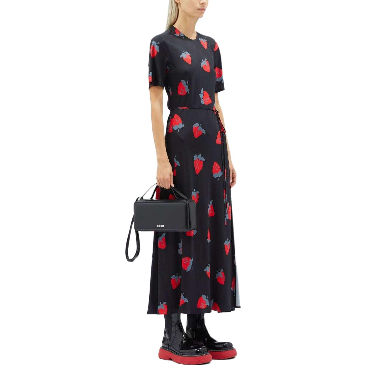 Purchase (W) Vestido Negro MSGM con Estampado de Fresas y Aberturas Laterales. 3741MDA43247667-BLACK