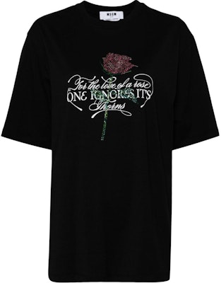 (W) Camiseta Negra MSGM con Detalles Tachonados y Cuello Redondo de Manga Corta. 3741MDM111247798-BLACK Buy (W) Camiseta Negra MSGM con Detalles Tachonados y Cuello Redondo de Manga Corta. 3741MDM111247798-BLACK