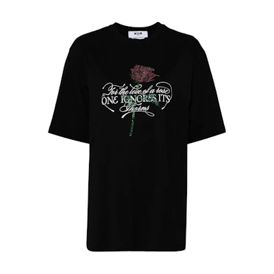 (Women) MSGM Black Studded Detail Crew Neck Short Sleeve T-Shirt. 3741MDM111247798-BLACK
