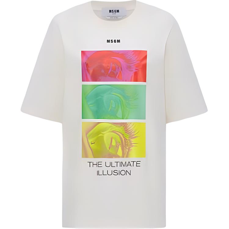 (Women) MSGM  Crewneck Printed Cotton T-Shirt Beige 3542MDM106-237798-02