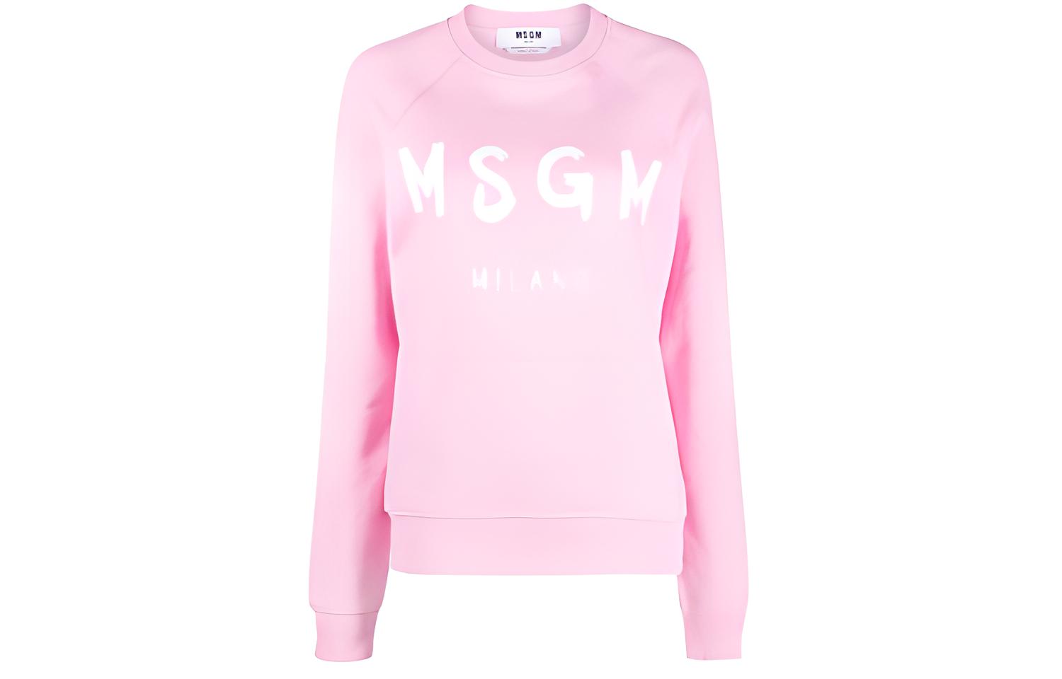 (Women) MSGM  Crewneck Sweatshirt Pink with Large Logo Print. 2000MDM513200000-12