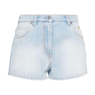 (Women) MSGM Embroidered Logo Washed Denim Shorts Light Blue. 3642MDB231L247480-BLUE