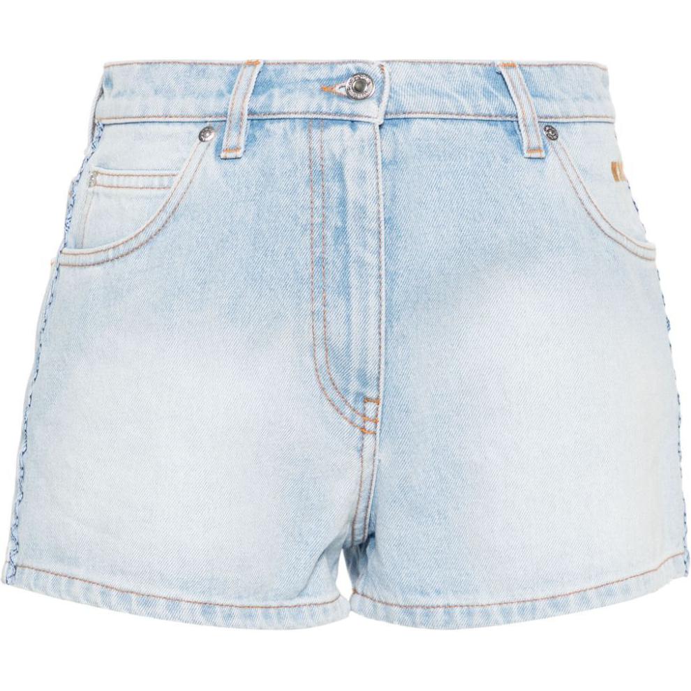 Order (W) MSGM Pantalones Cortos de Mezclilla Lavada Logo Bordado Azul Claro. 3642MDB231L247480-BLUE