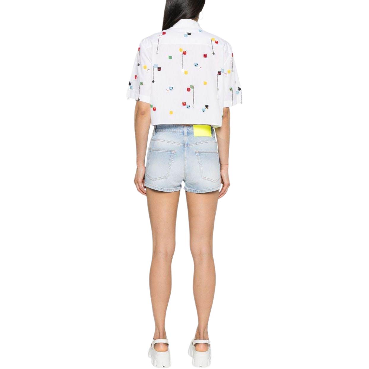 Shop (W) MSGM Pantalones Cortos de Mezclilla Lavada Logo Bordado Azul Claro. 3642MDB231L247480-BLUE