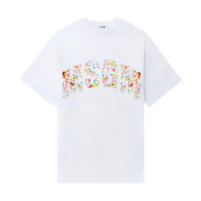 (Women) MSGM Floral Print Ribbed Hem Oversized White T-Shirt 3642MDM91247002