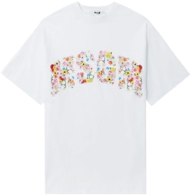 (W) MSGM Baju-T Putih Oversized Cetakan Bunga Hem Bergaris 3642MDM91247002 Order (W) MSGM Baju-T Putih Oversized Cetakan Bunga Hem Bergaris 3642MDM91247002