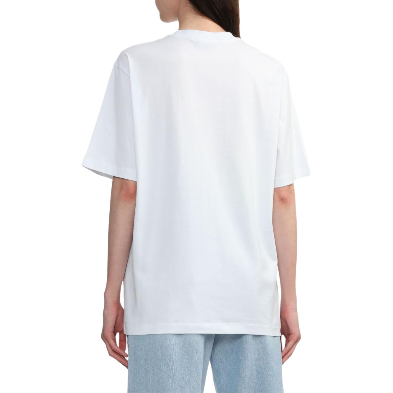 Purchase (W) MSGM Baju-T Putih Oversized Cetakan Bunga Hem Bergaris 3642MDM91247002